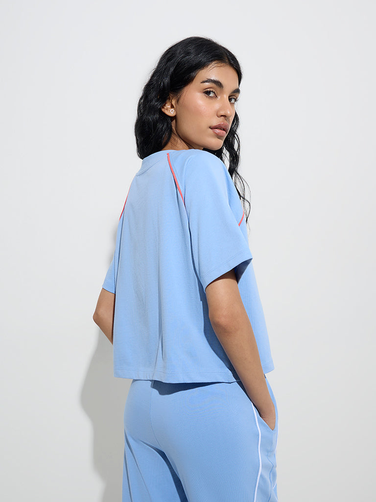 Studiofit Light Blue Text Design Cotton Jacket