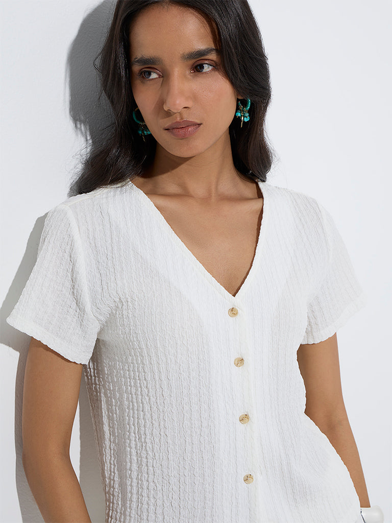 westisde LOV Women's White Crinkle-Textured Top for Casual Wear Zoom View