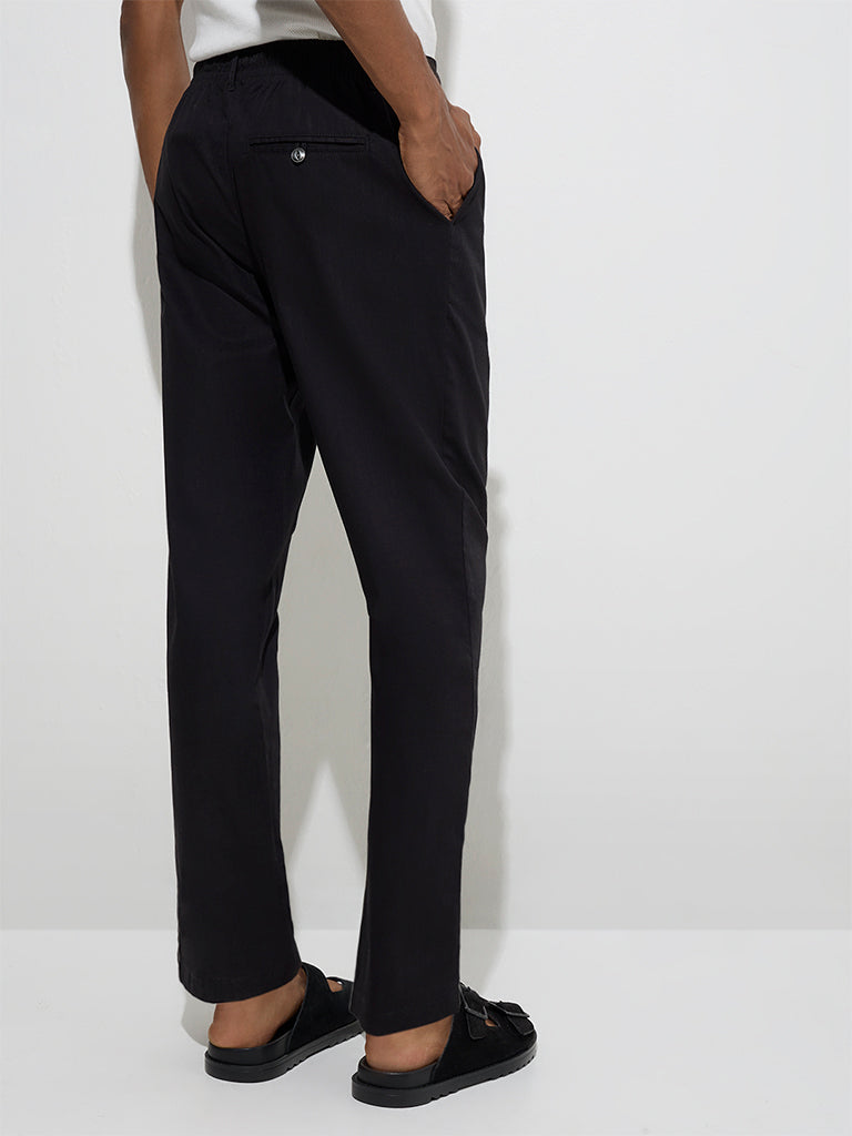 ETA Black Slim-Crop Fit Mid-Rise Cotton Chinos