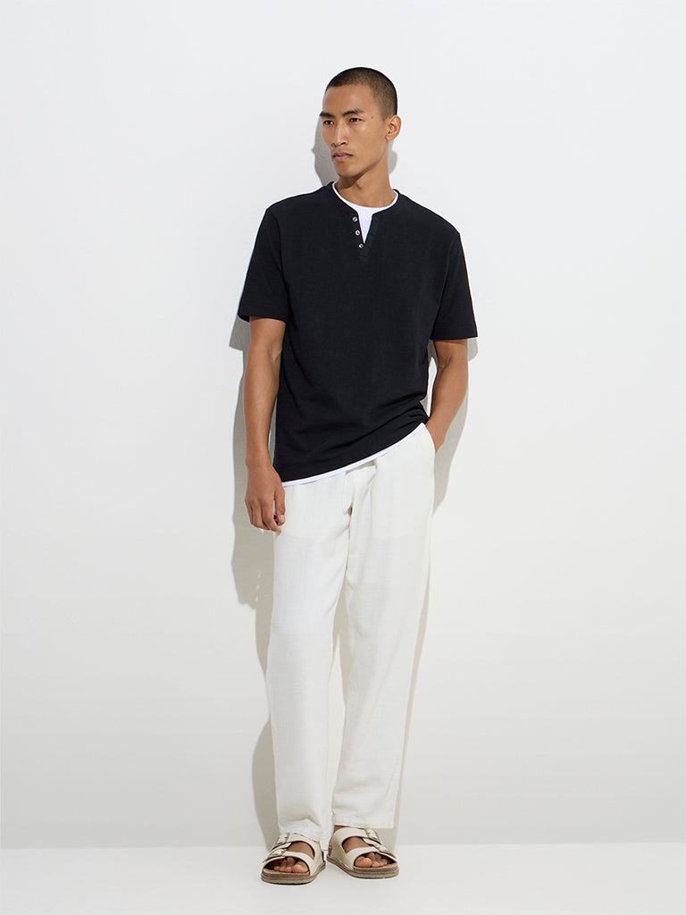 ETA Black Solid Slim-Fit Cotton T-Shirt