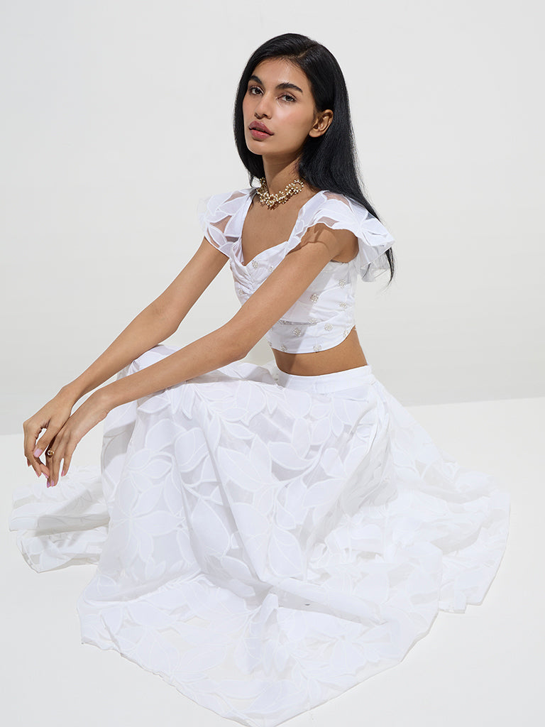 Vark White Embellished Cotton-Blend Blouse