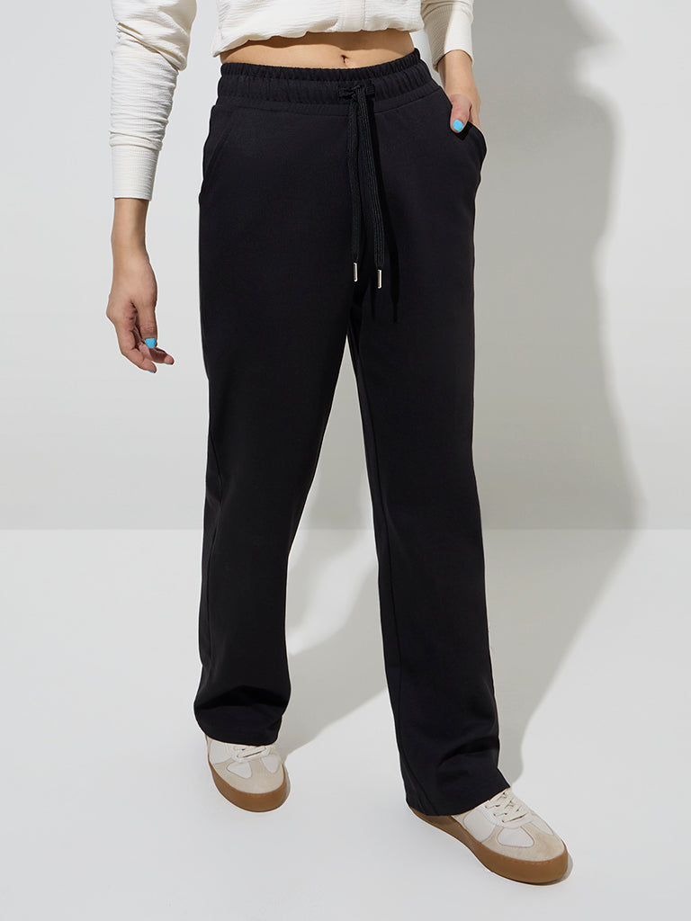Studiofit Black High-Rise Cotton-Blend Track Pants
