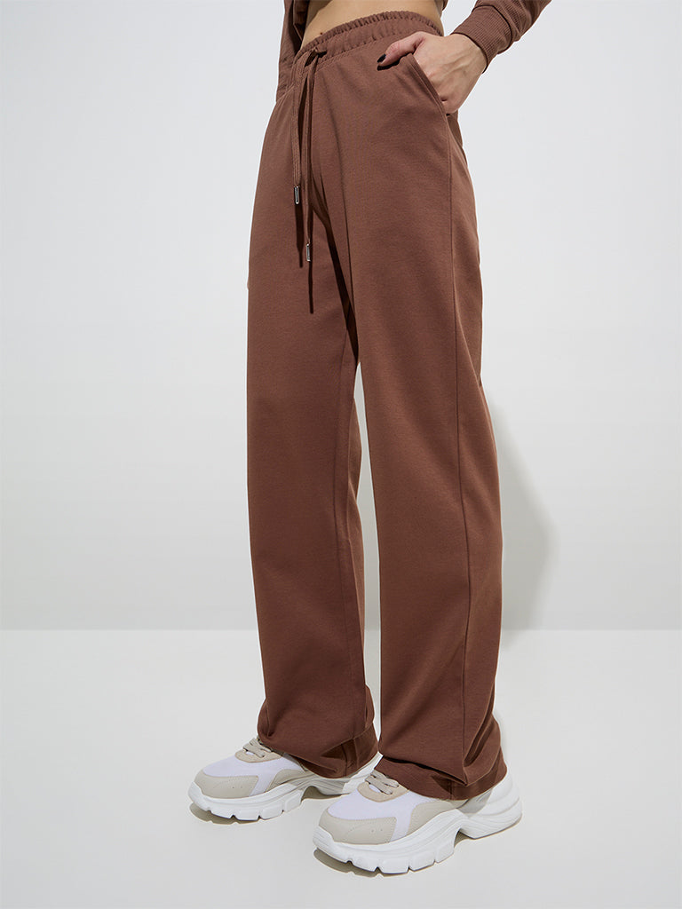 Studiofit Brown High-Rise Cotton-Blend Track Pants
