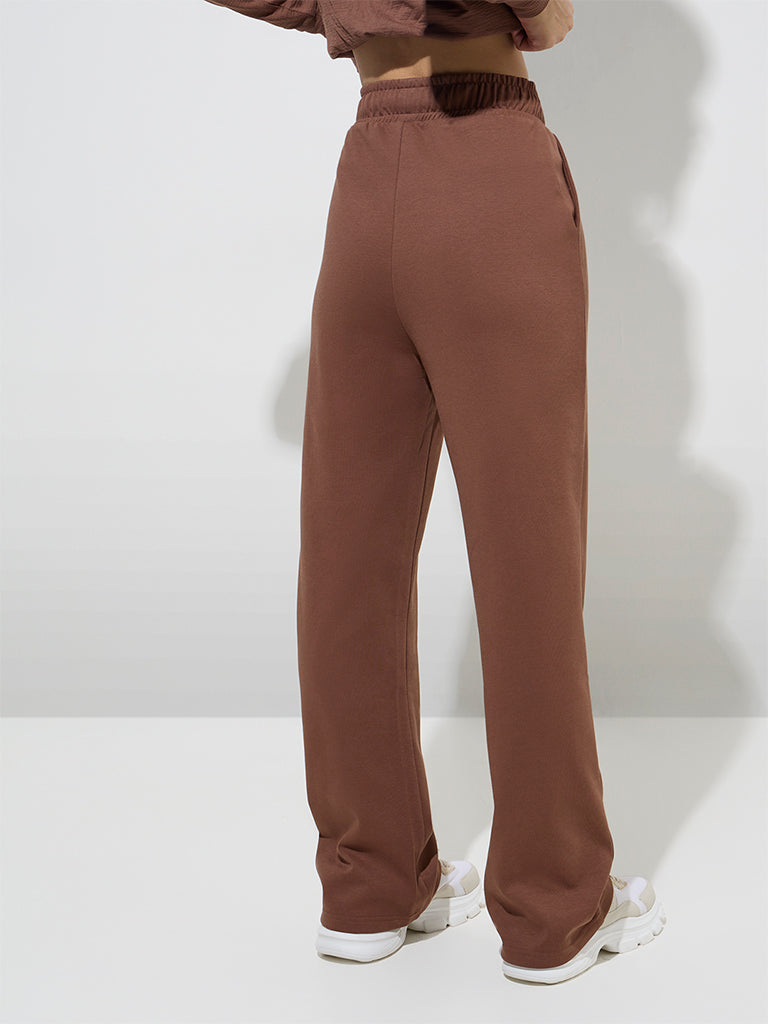 Studiofit Brown High-Rise Cotton-Blend Track Pants
