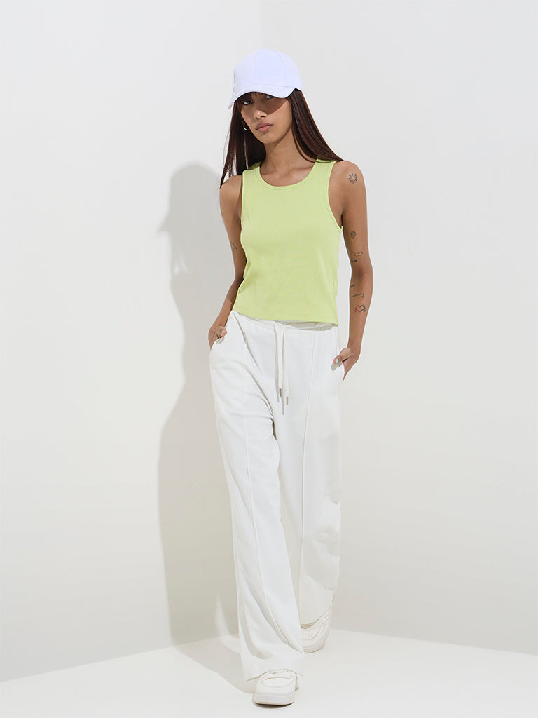 Studiofit Neon Ribbed-Textured Cotton-Blend Tank Top