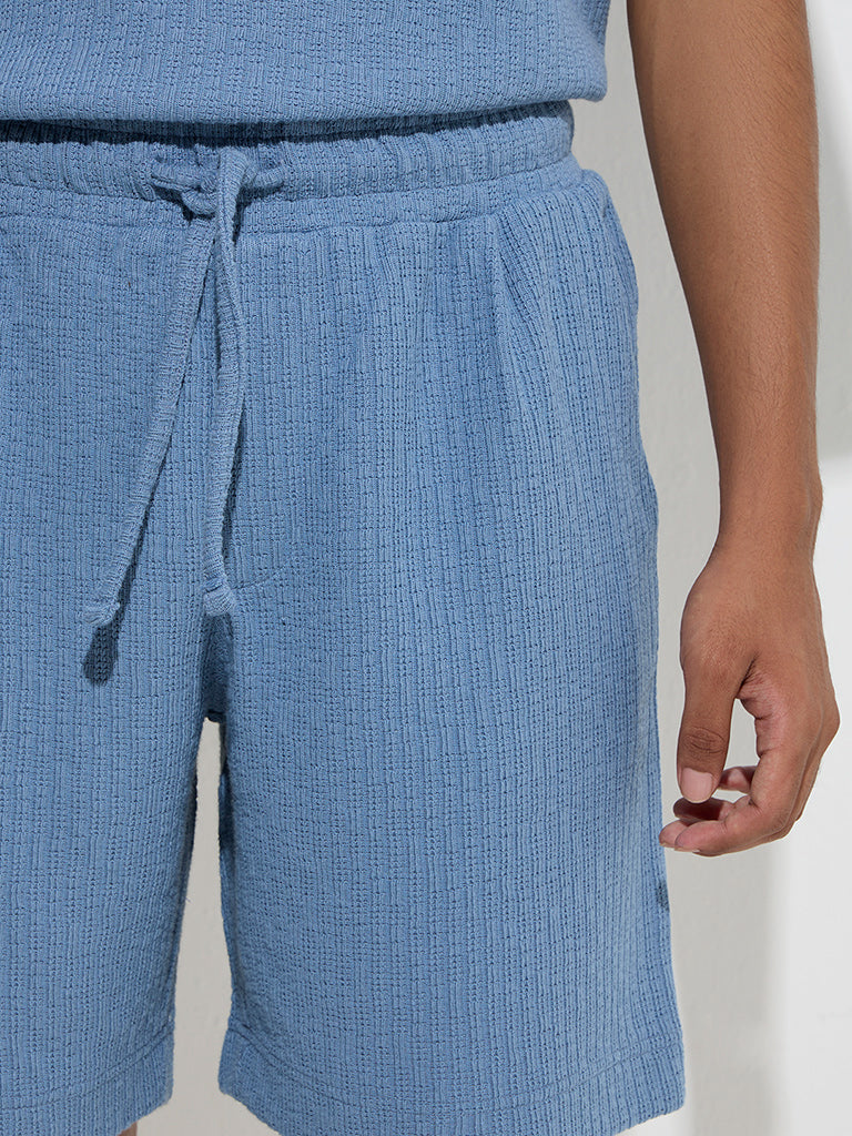 Westside Studiofit Men's Blue Self-Striped Relaxed-Fit Mid-Rise Shorts for Sports Wear Zoom View