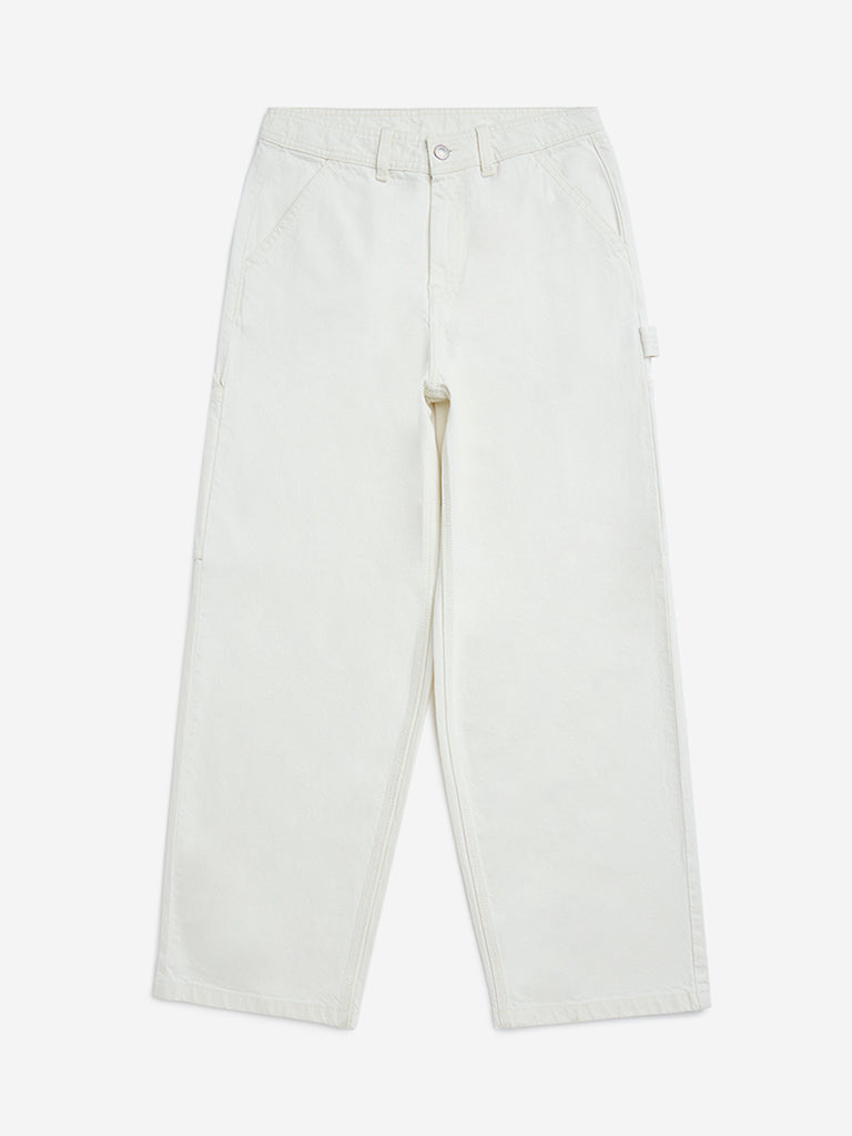 Y&F Kids Off-White Straight-Fit High-Rise Jeans