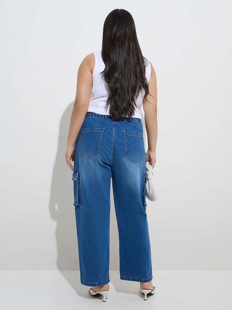 Gia Dark Blue Cargo-Style Relaxed - Fit Mid - Rise Jeans