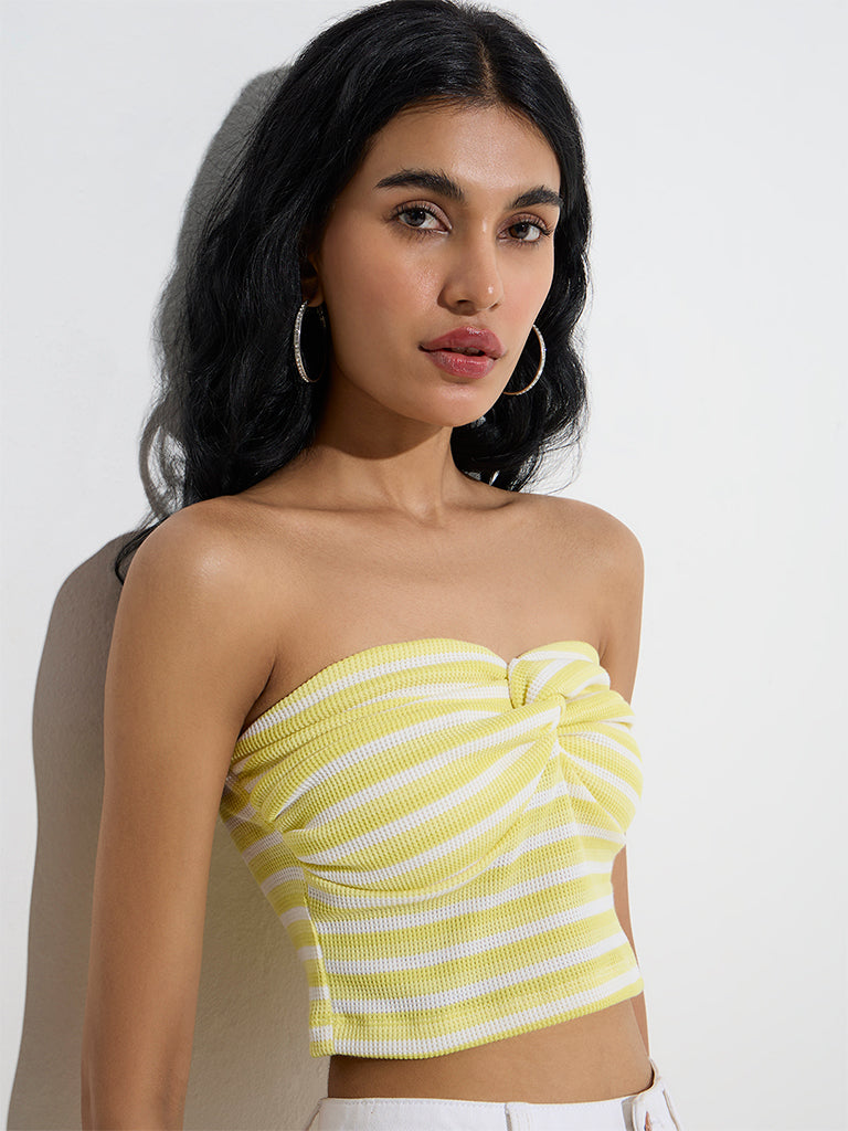 Nuon Yellow Striped Cotton-Blend Tube Top