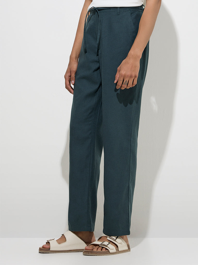 ETA Dark Teal Relaxed-Fit Mid-Rise Cotton Chinos