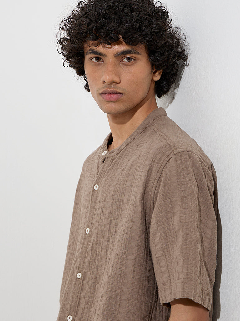 ETA Brown Self-Textured Relaxed-Fit Cotton-Blend Shirt