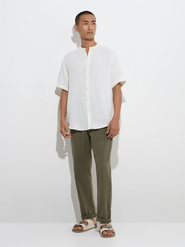 ETA Off-White Crinkle-Textured Relaxed-Fit Cotton Shirt