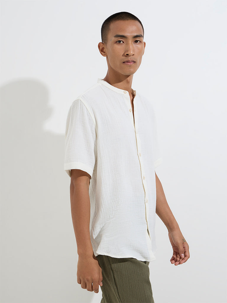 ETA Off-White Crinkle-Textured Relaxed-Fit Cotton Shirt