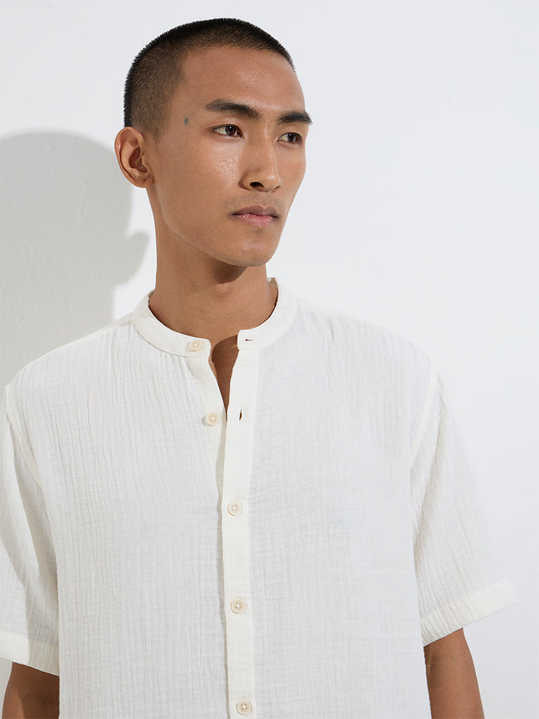 ETA Off-White Crinkle-Textured Relaxed-Fit Cotton Shirt