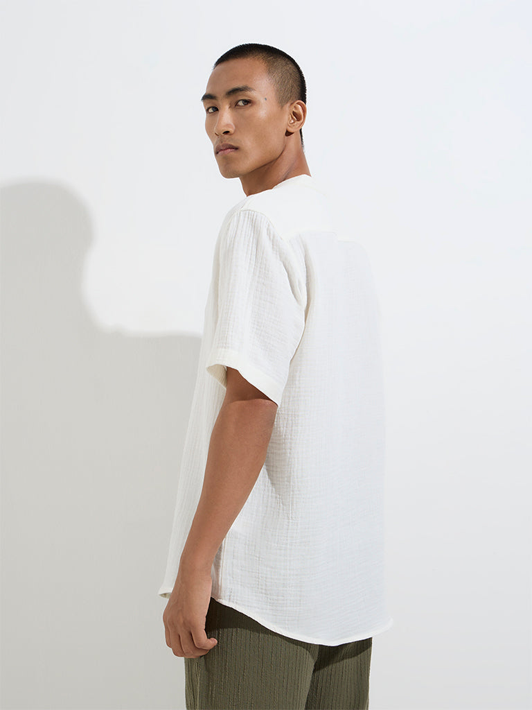 ETA Off-White Crinkle-Textured Relaxed-Fit Cotton Shirt