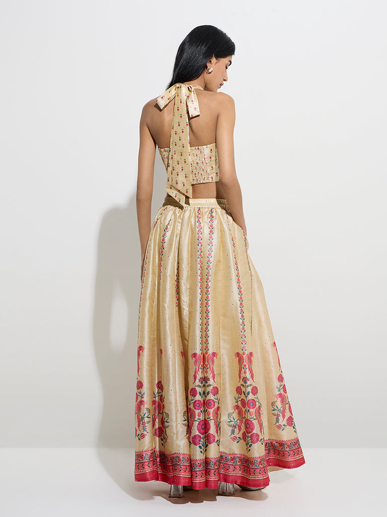 Vark Beige Floral Patterned Skirt