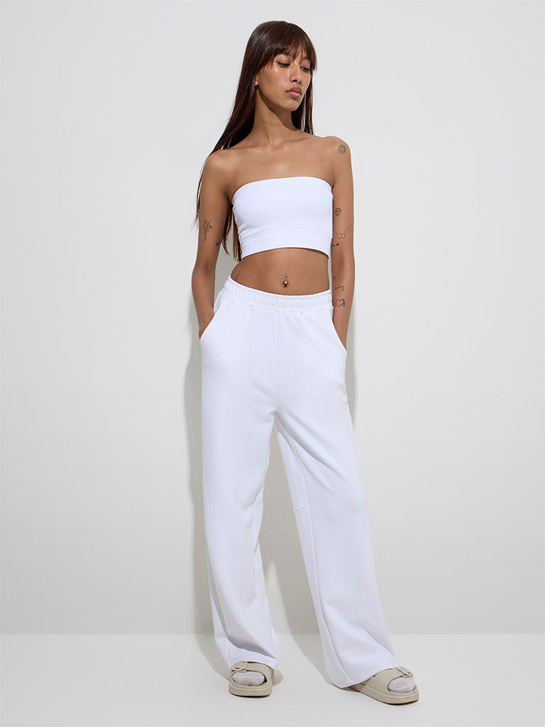 Superstar White Ribbed Seam-Free Bandeau Bra