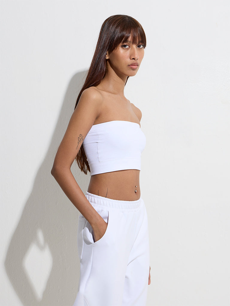 Superstar White Ribbed Seam-Free Bandeau Bra