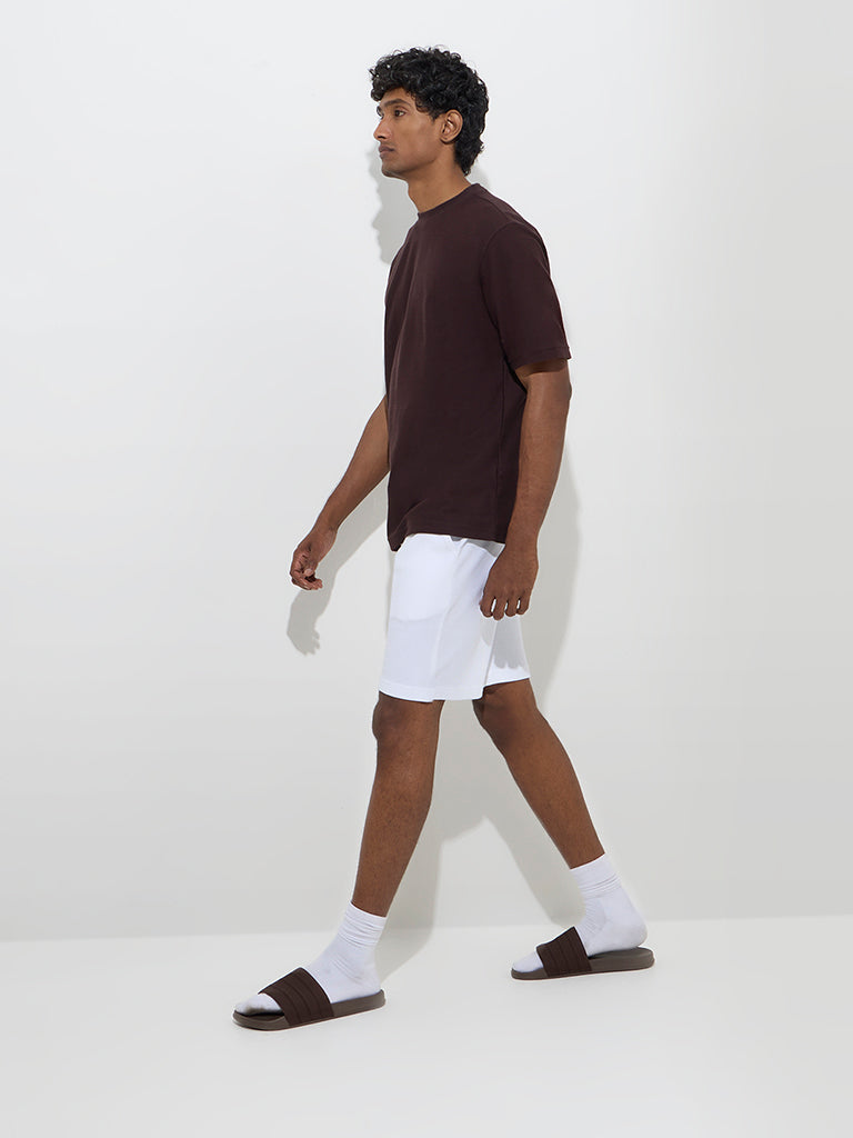 WES Lounge Brown Self Relaxed-Fit Cotton-Blend T-Shirt