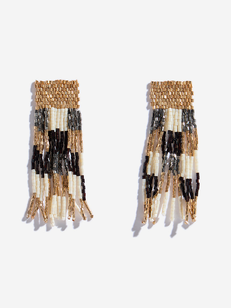 Westside Accessories Black & Gold Beaded Dangler Earrings
