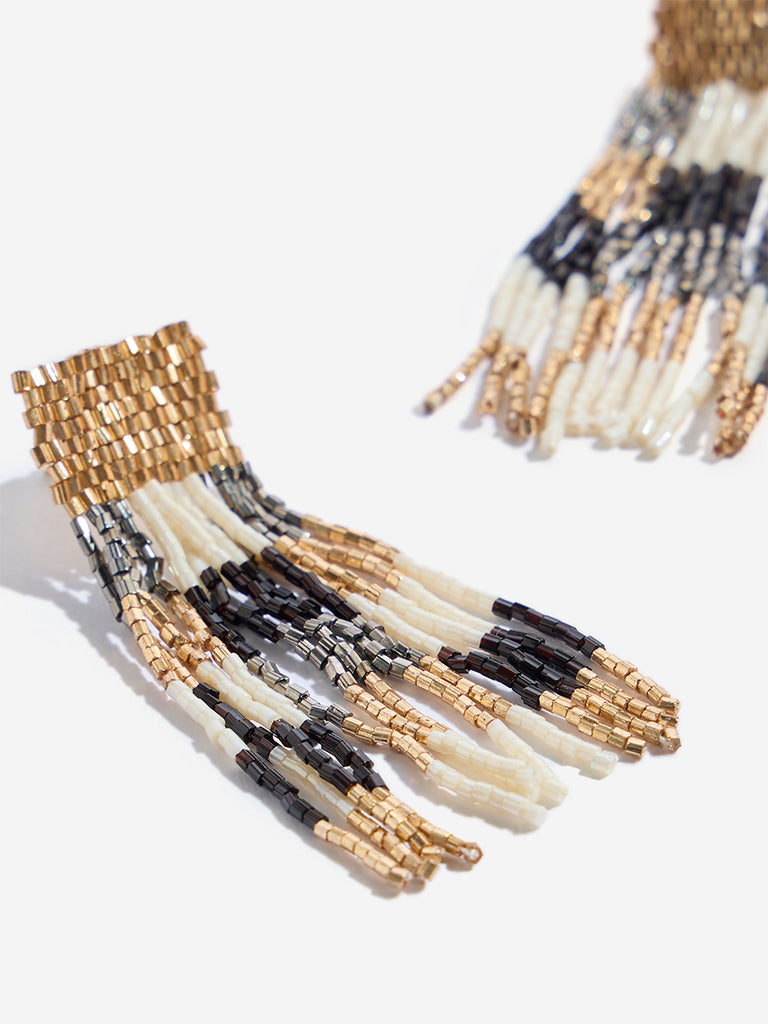 Westside Accessories Black & Gold Beaded Dangler Earrings