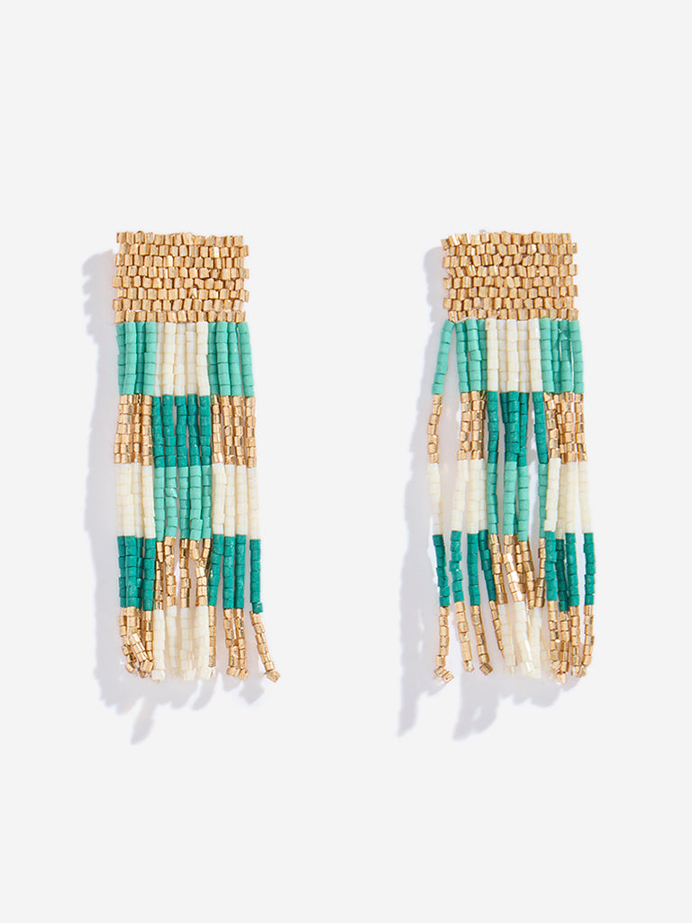 Westside Accessories Green & Gold Beaded Dangler Earrings