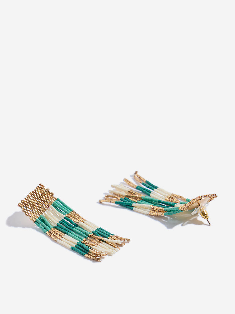 Westside Accessories Green & Gold Beaded Dangler Earrings