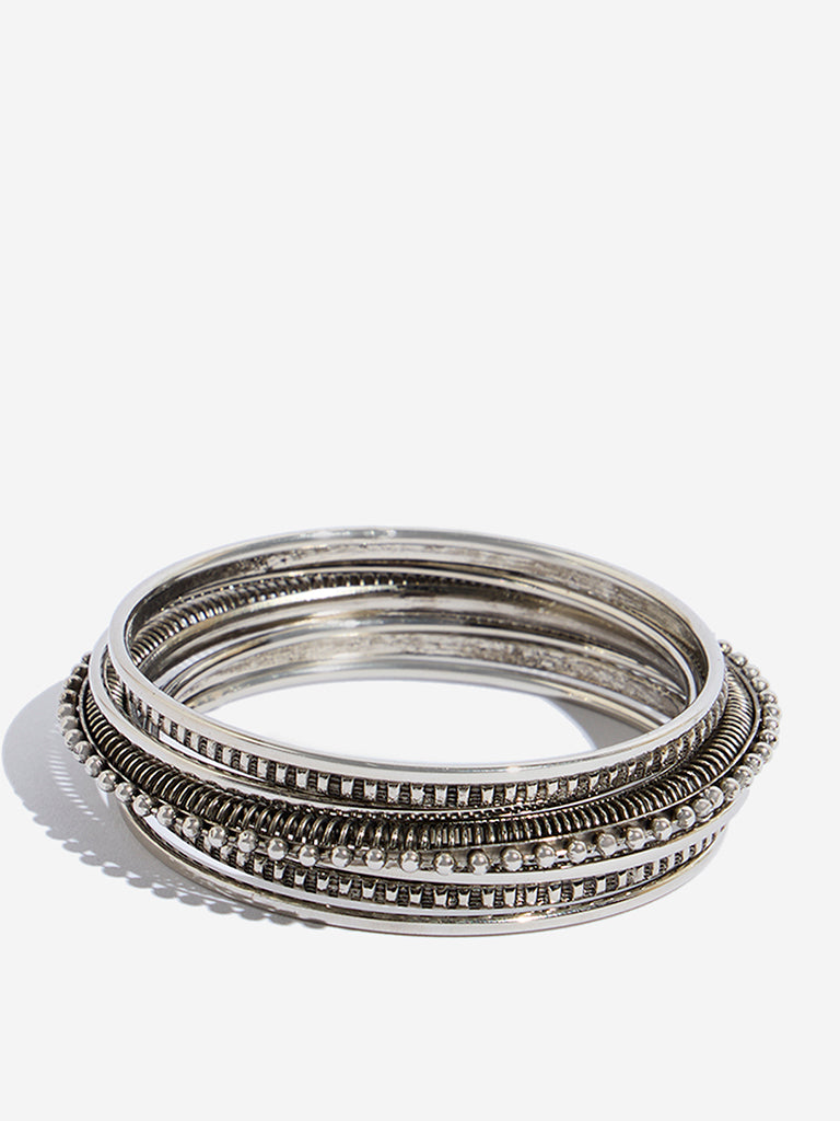 Westside Accessories Silver Fancy Bangle Set