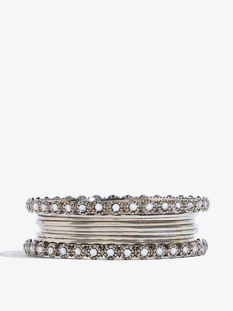 Westside Accessories Silver Mirror-Work Bangle Set