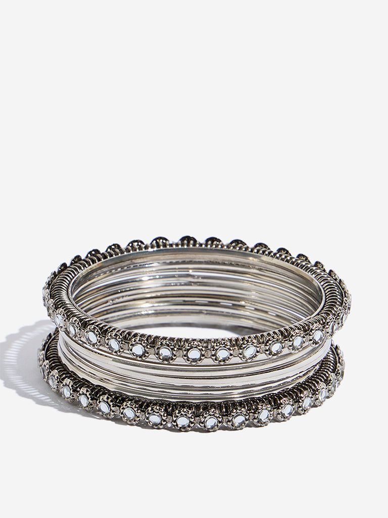 Westside Accessories Silver Mirror-Work Bangle Set