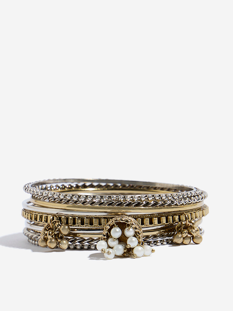 Westside Accessories Gold & Silver Jhumka Bangle Set