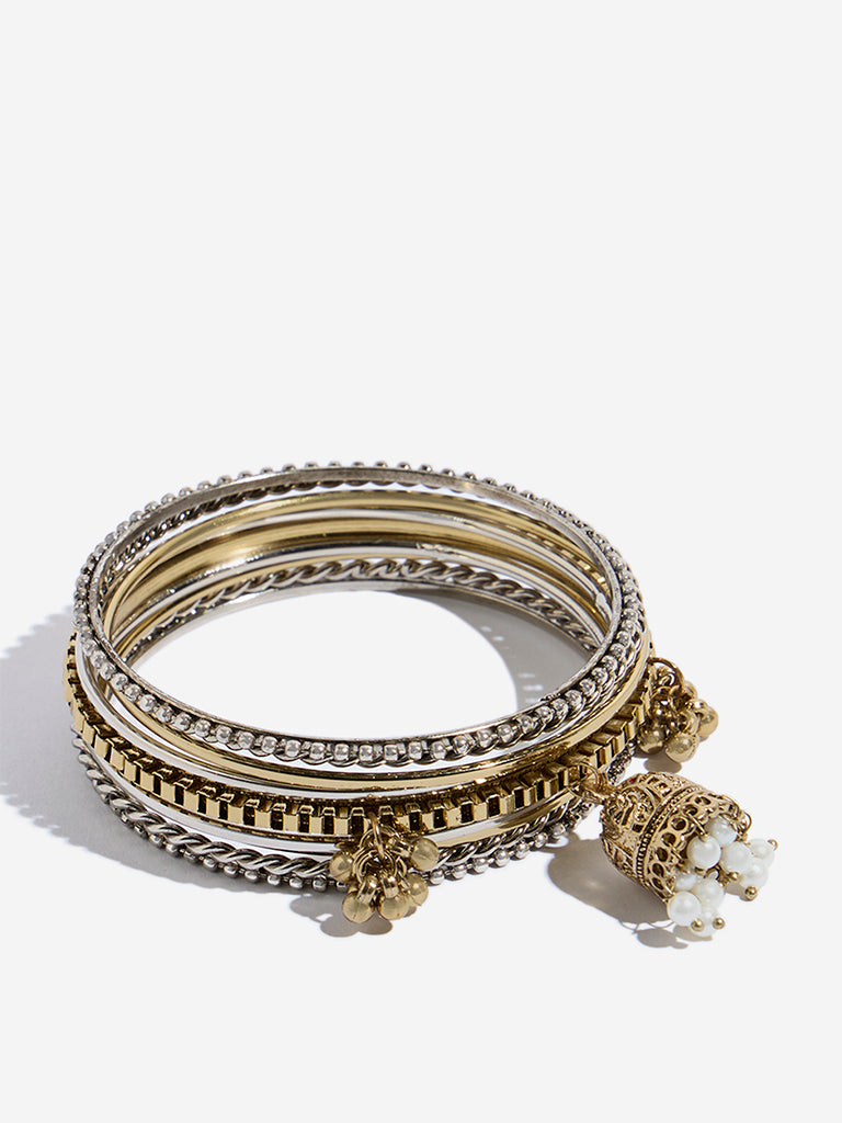 Westside Accessories Gold & Silver Jhumka Bangle Set