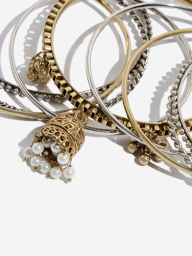 Westside Accessories Gold & Silver Jhumka Bangle Set