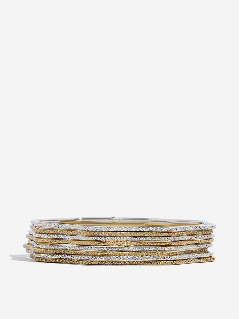 Westside Accessories Silver Dual Tone Flower Bangle Set
