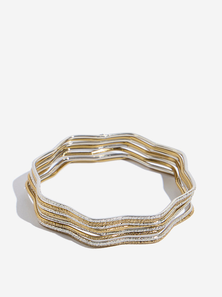 Westside Accessories Silver Dual Tone Flower Bangle Set