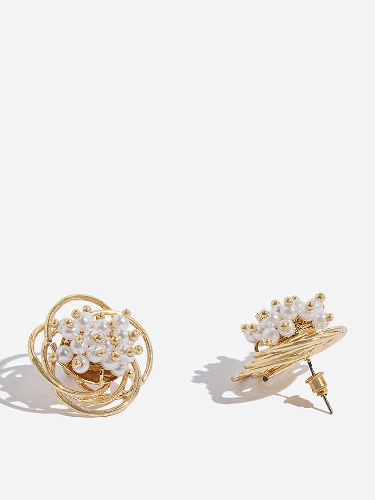 Westside Accessories Gold & White Pearl Cluster Stud Earrings