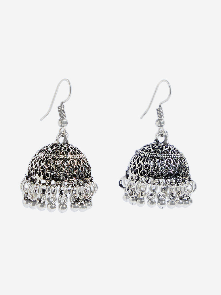 Westside Accessories Silver Beads Design Small Jhumka Earrings