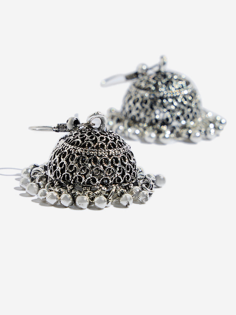 Westside Accessories Silver Beads Design Small Jhumka Earrings