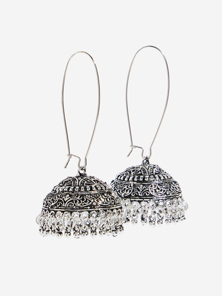 Westside Accessories Silver Big Fish Hook Jhumka Earrings