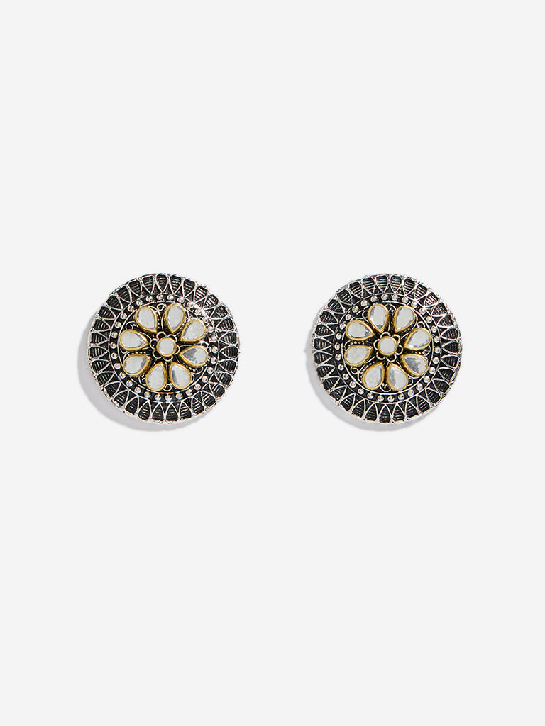 Westside Accessories Silver Dual Tone Flower Stud Earrings