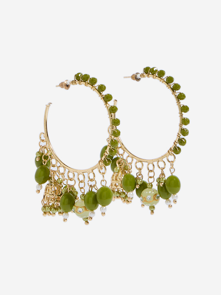 Westside Accessories Olive Beaded Half Hoop Earrings
