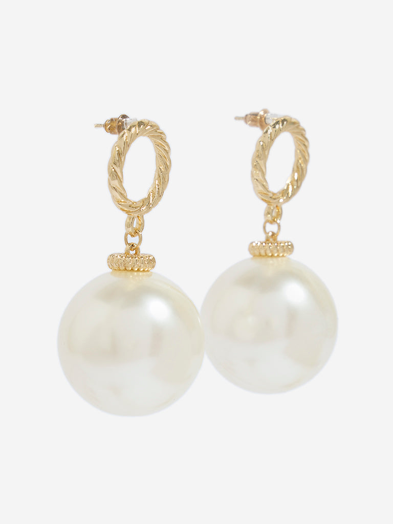 Westside Accessories Gold & White Pearl Stud Drop Earrings