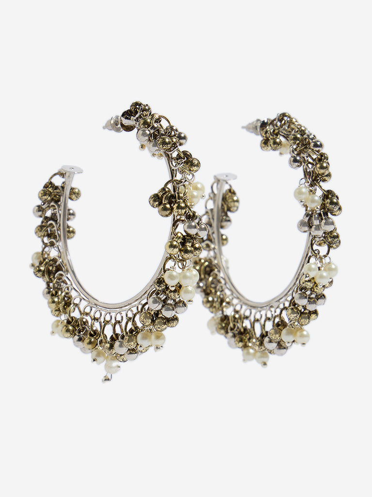 Westside Accessories Silver Dual Tone Bunch Half Hoop Earrings