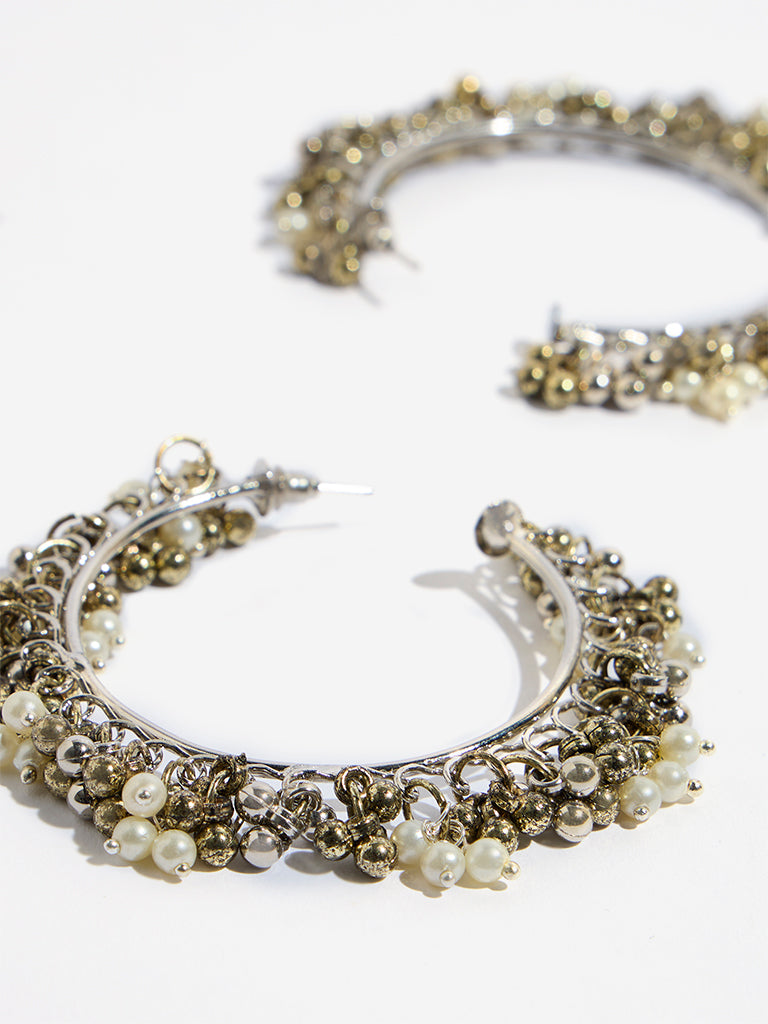 Westside Accessories Silver Dual Tone Bunch Half Hoop Earrings