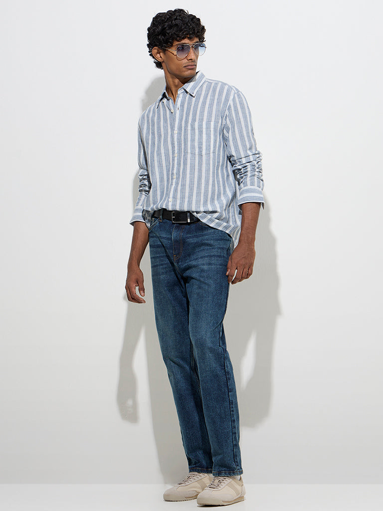 WES Casuals Dusty Blue Relaxed-Fit Cotton-Blend Shirt