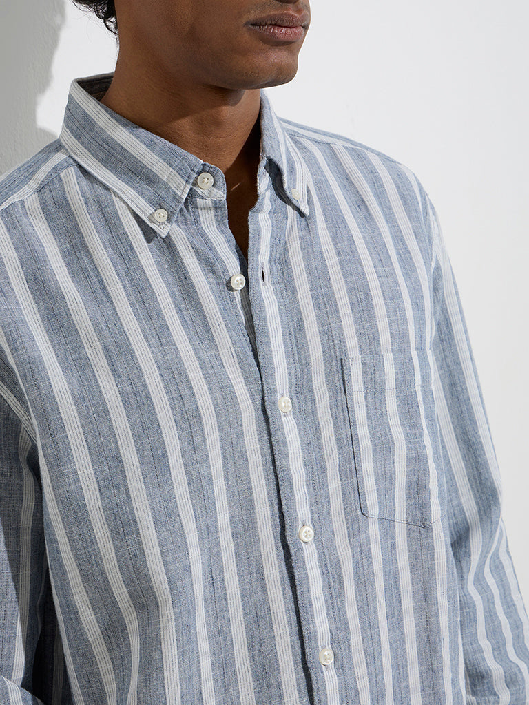 WES Casuals Dusty Blue Relaxed-Fit Cotton-Blend Shirt
