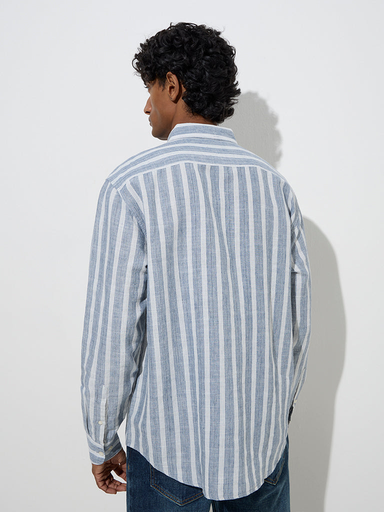 WES Casuals Dusty Blue Relaxed-Fit Cotton-Blend Shirt