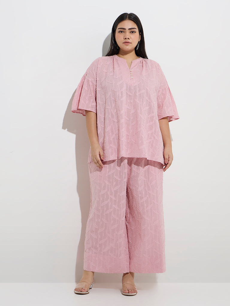 Diza Pink Leaf Design Cotton Ethnic Tunic