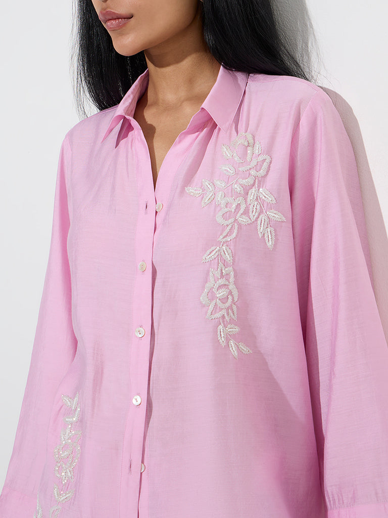 Vark Light Pink Floral Embellished Tunic with Pants Set
