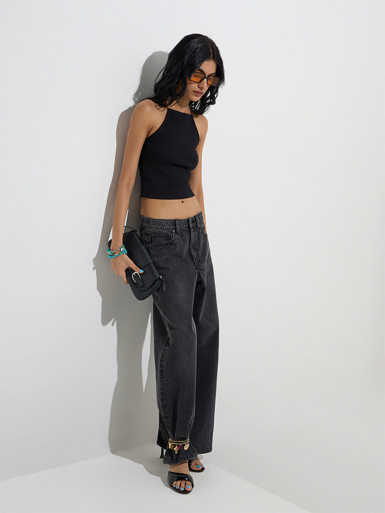 Nuon Charcoal Flared Relaxed - Fit Mid - Rise Jeans